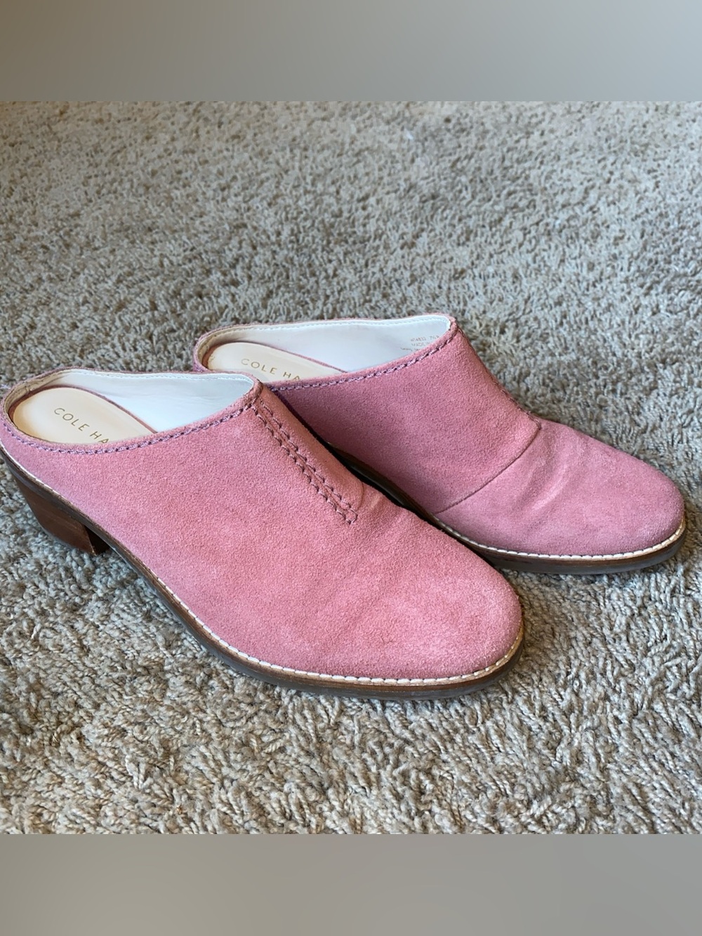 Cole Haan Mules Womens 7.5B Pink Leather Suede Clogs W14832 Boho Festival Work